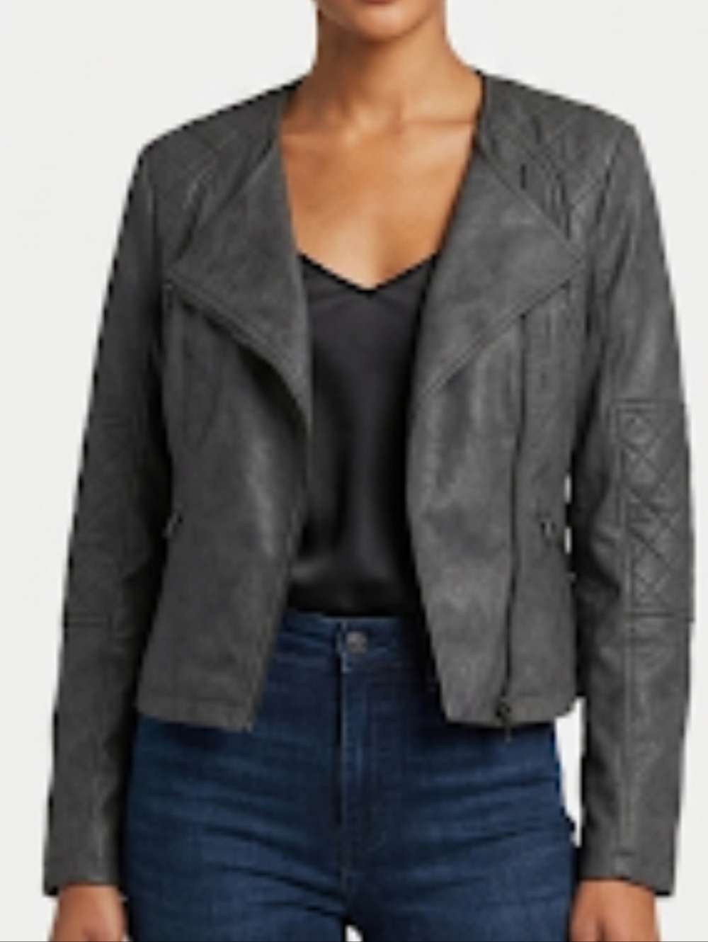 CoffeeShop New York Black Quilted Sleeve Asymmetric Leather Jacket Size S